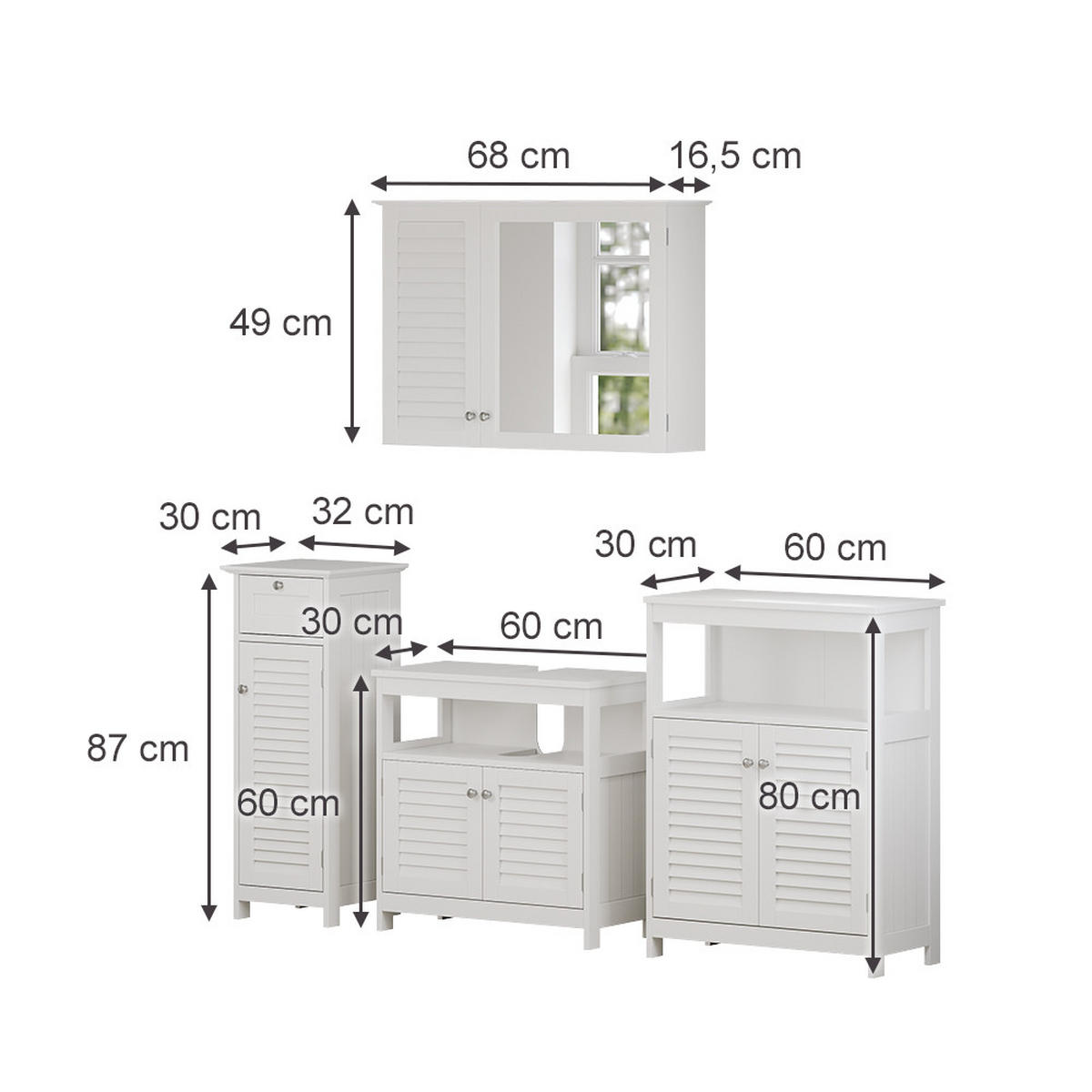 BADMÖBEL-SET Riad Weiß 4 Teile, Option 2 - Weiß, Holzwerkstoff (60/60/30cm) - Vicco