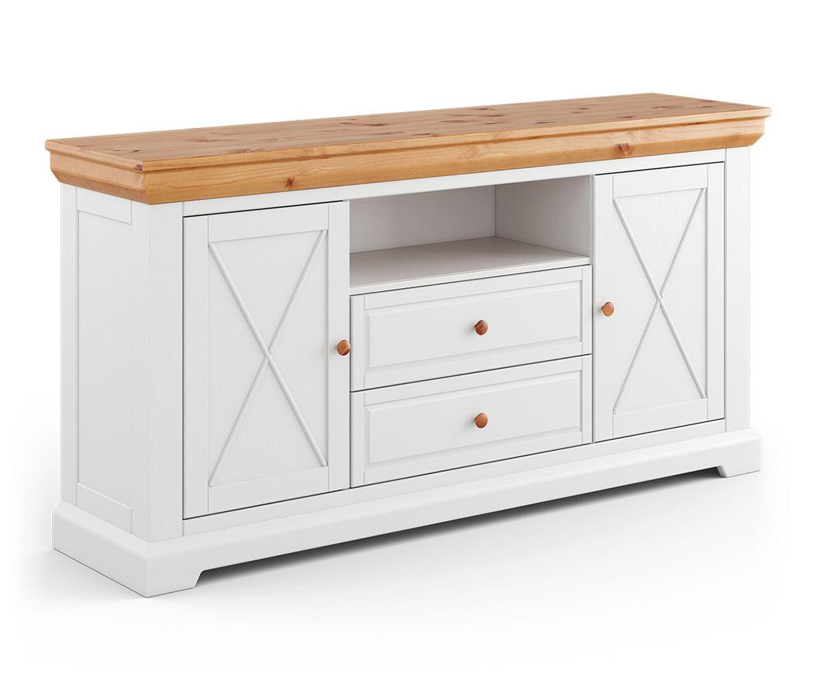 KOMMODE Marone Elite Weiß / Kiefer Natur 166 / 41 / 85cm - Weiß/Kieferfarben, Holz (166/85/41cm) - Feldmann-Wohnen