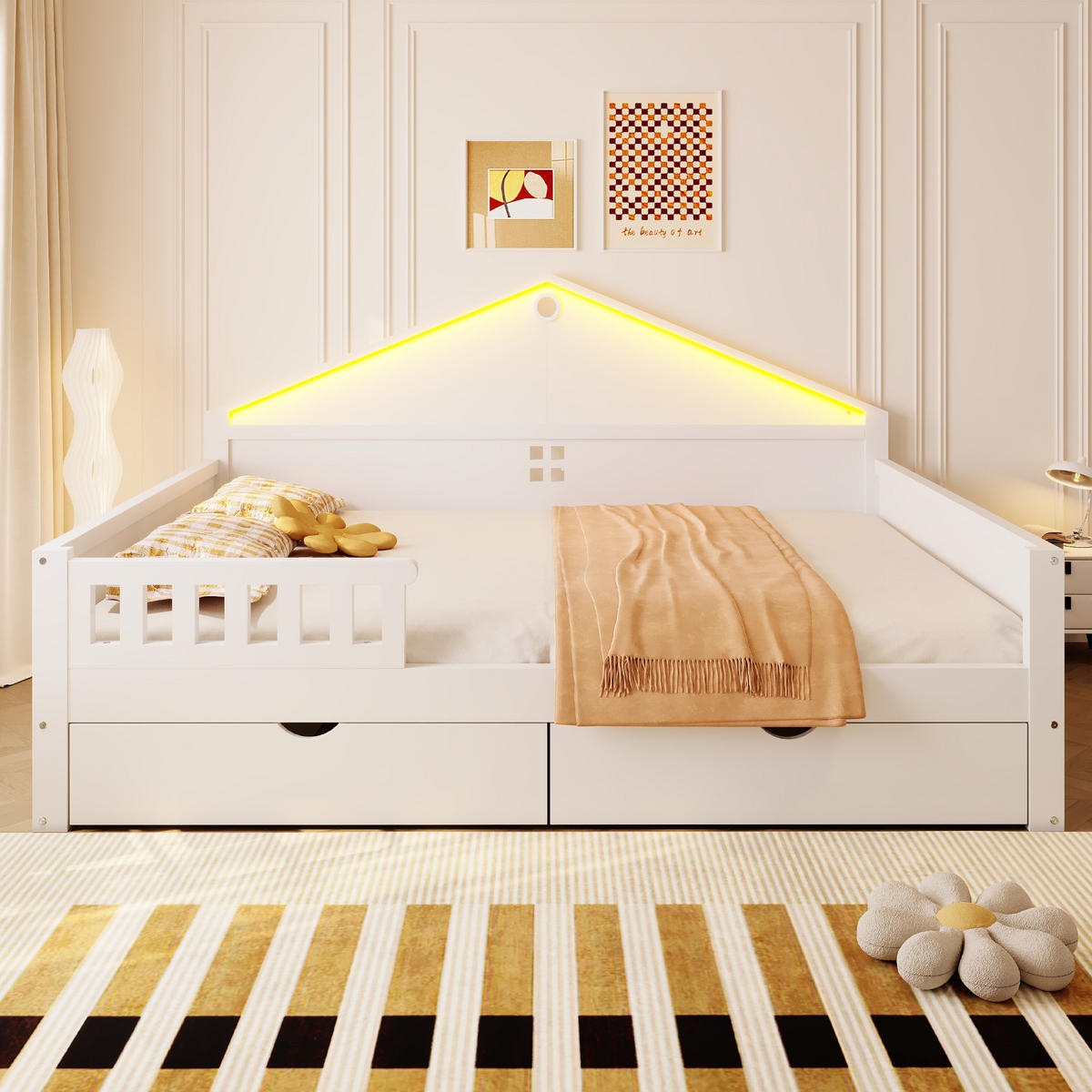 KINDERBETT 140/200 cm in Weiß mit Schubladen und LED - Weiß, Holz/Holzwerkstoff (140/200cm) - WISHDOR