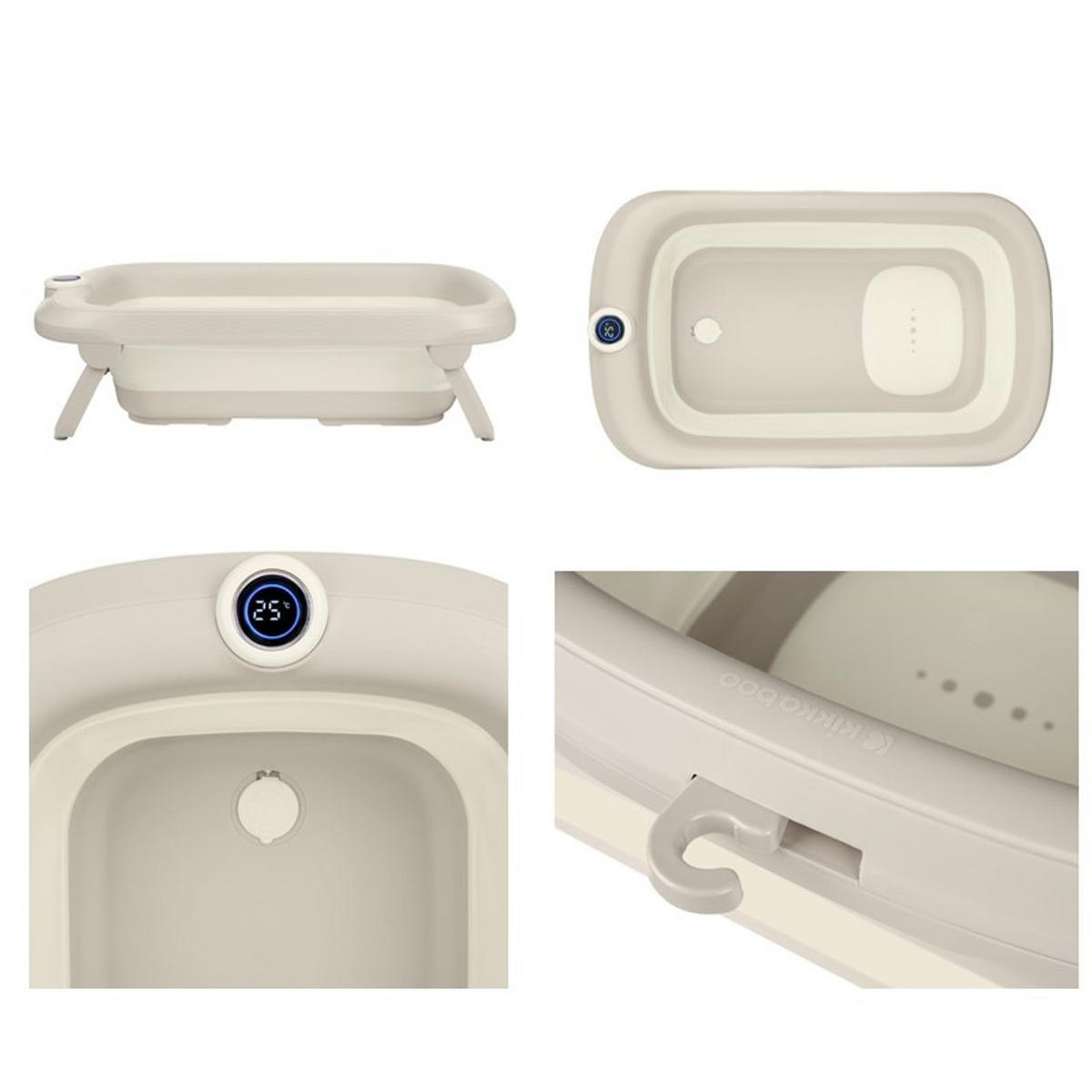 BABYWANNE Rio faltbar grau rutschfest Wasserablauf Thermometer ab Geburt - Grau, Kunststoff (51/83cm) - Kikka boo