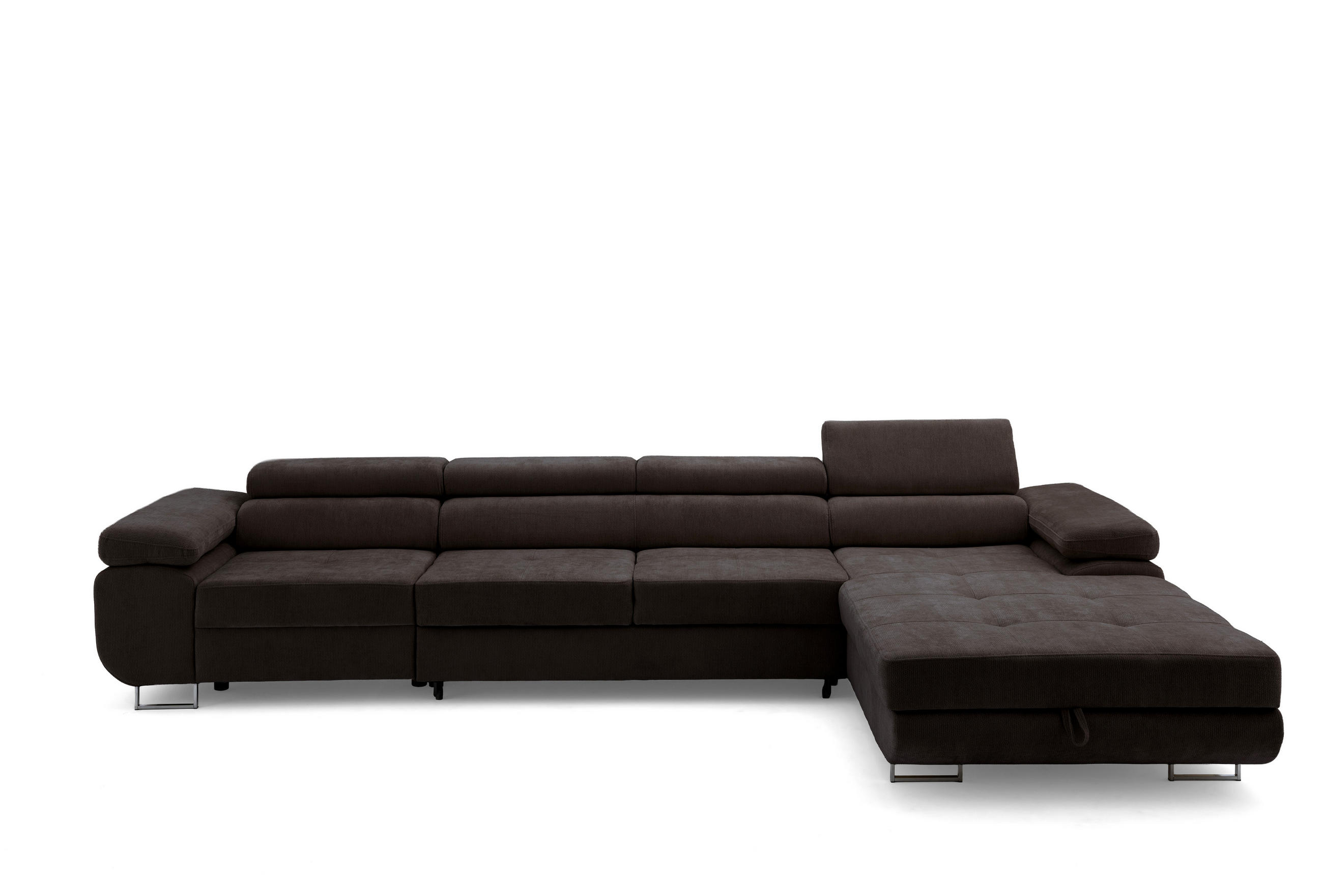 ECKSOFA ALONZO MAXI Rechts mit Schlaffunktion 125x195 Chenille Dunkelbraun - Chromfarben/Dunkelbraun, Holz/Textil (203/350cm) - Muffo