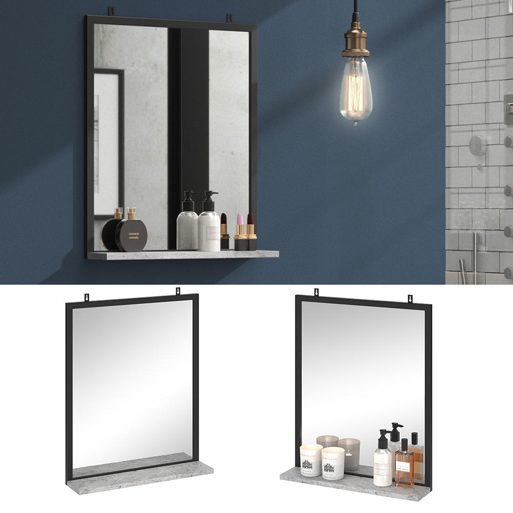 BADEZIMMERSPIEGEL Fyrk Beton 50 x 60 cm - Schieferfarben/Schwarz, Glas (50/60/12cm) - Vicco
