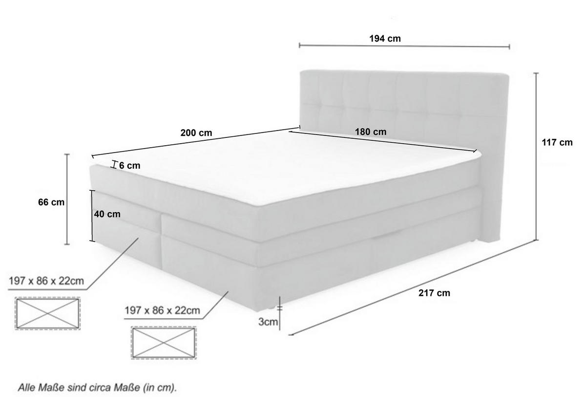 BOXSPRINGBETT 180x200 cm, 7-Zonen-Tonnentaschen-Federkernmatratzen H3, Topper, Bonell-Federkern, 2 Bettkästen, Cord Beige Grau / 20039 - Greige/Beige, Kunststoff/Textil (180/200cm) - luma-home