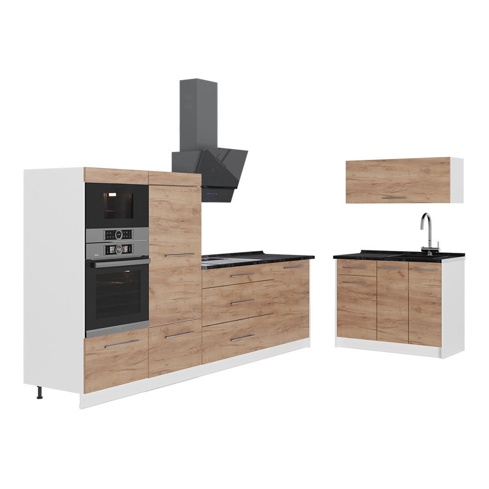 KÜCHENZEILE Fame-Line, Goldkraft Eiche, 380 cm, AP Anthrazit - Honigeiche, Holzwerkstoff (380/153.6/60cm) - Vicco