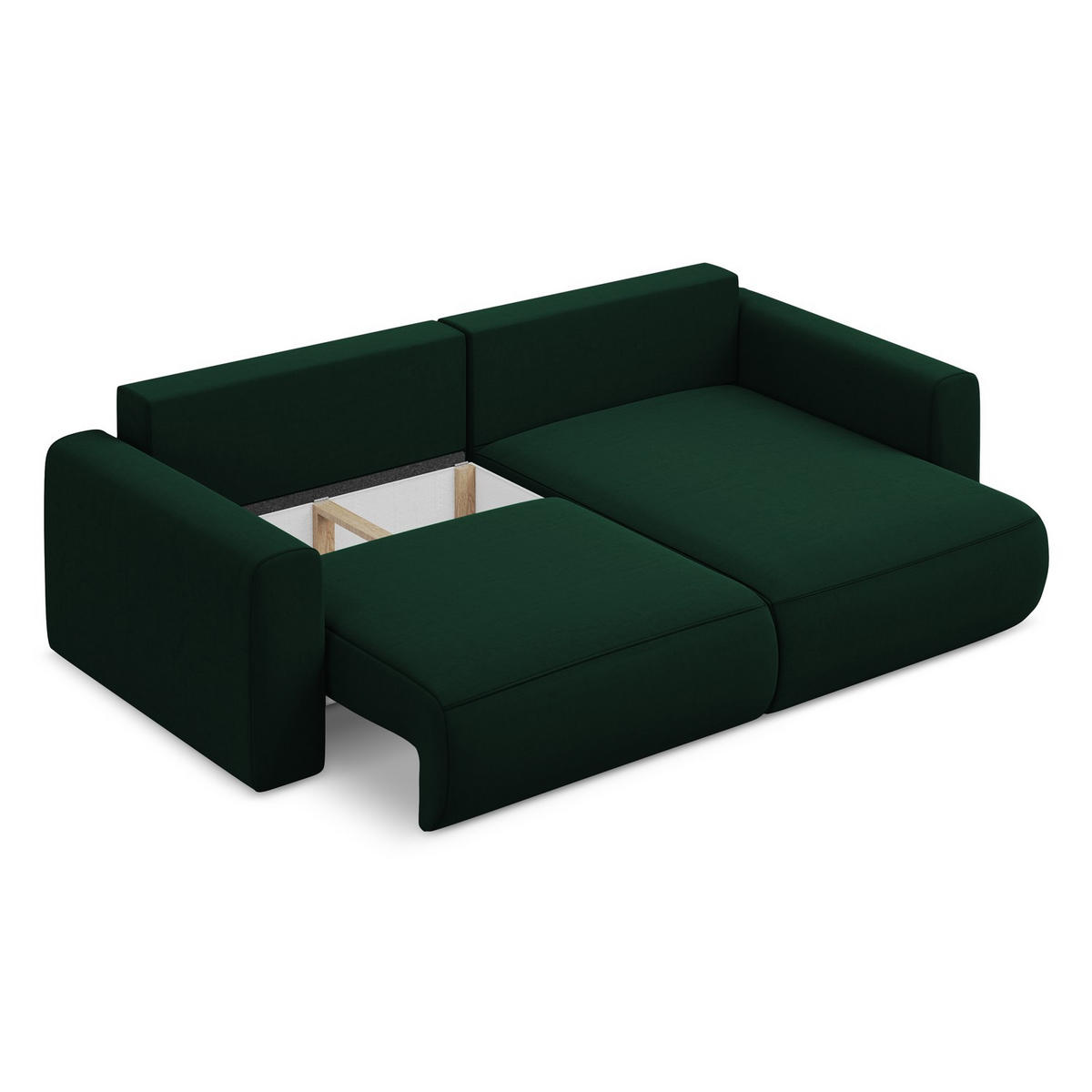 ECKSOFA mit Schlaffunktion Samt Stoff Grün - Dunkelgrün/Schwarz, Kunststoff/Textil (240/149cm) - LaMiaSofa