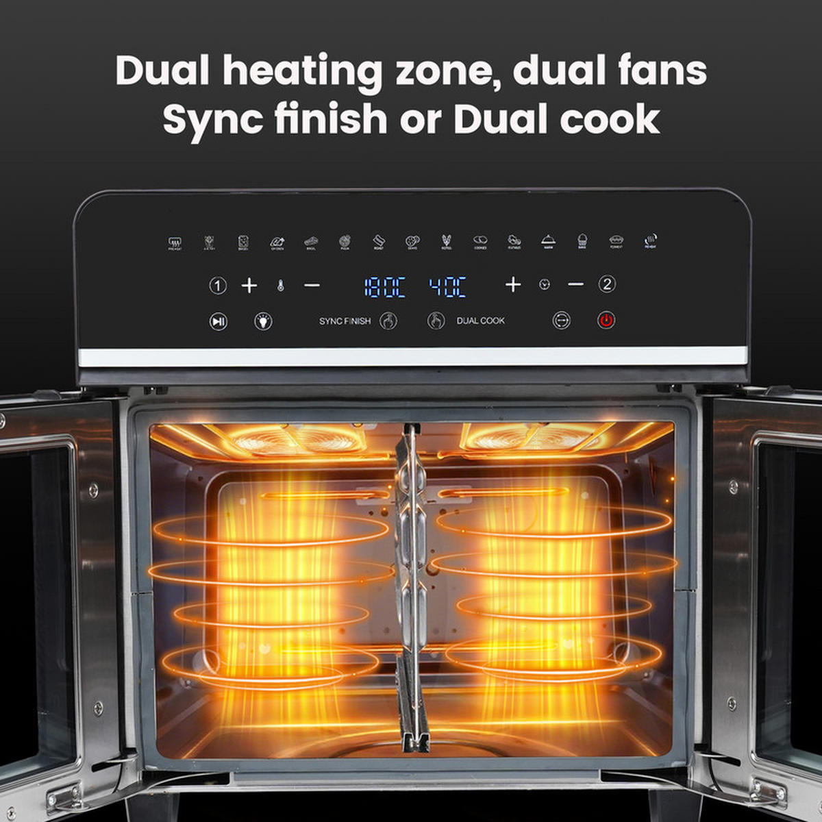 HEISSLUFTFRITTEUSE XXL – 23 L, 2200 W, 2 Zonen, 15 Programme, LED-Touchscreen, inkl. Rezeptbuch - Schwarz, Metall (39/39/40cm) - Kaket