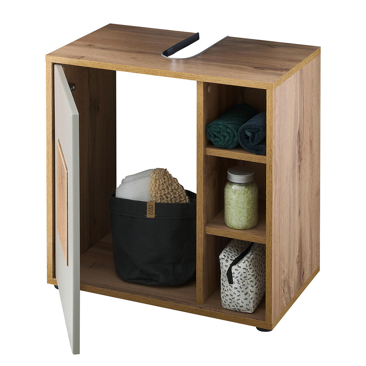 WASCHBECKENUNTERSCHRANK - Basalt / Wotaneiche Dekor - Braun, Holzwerkstoff (60/60/35cm) - home24