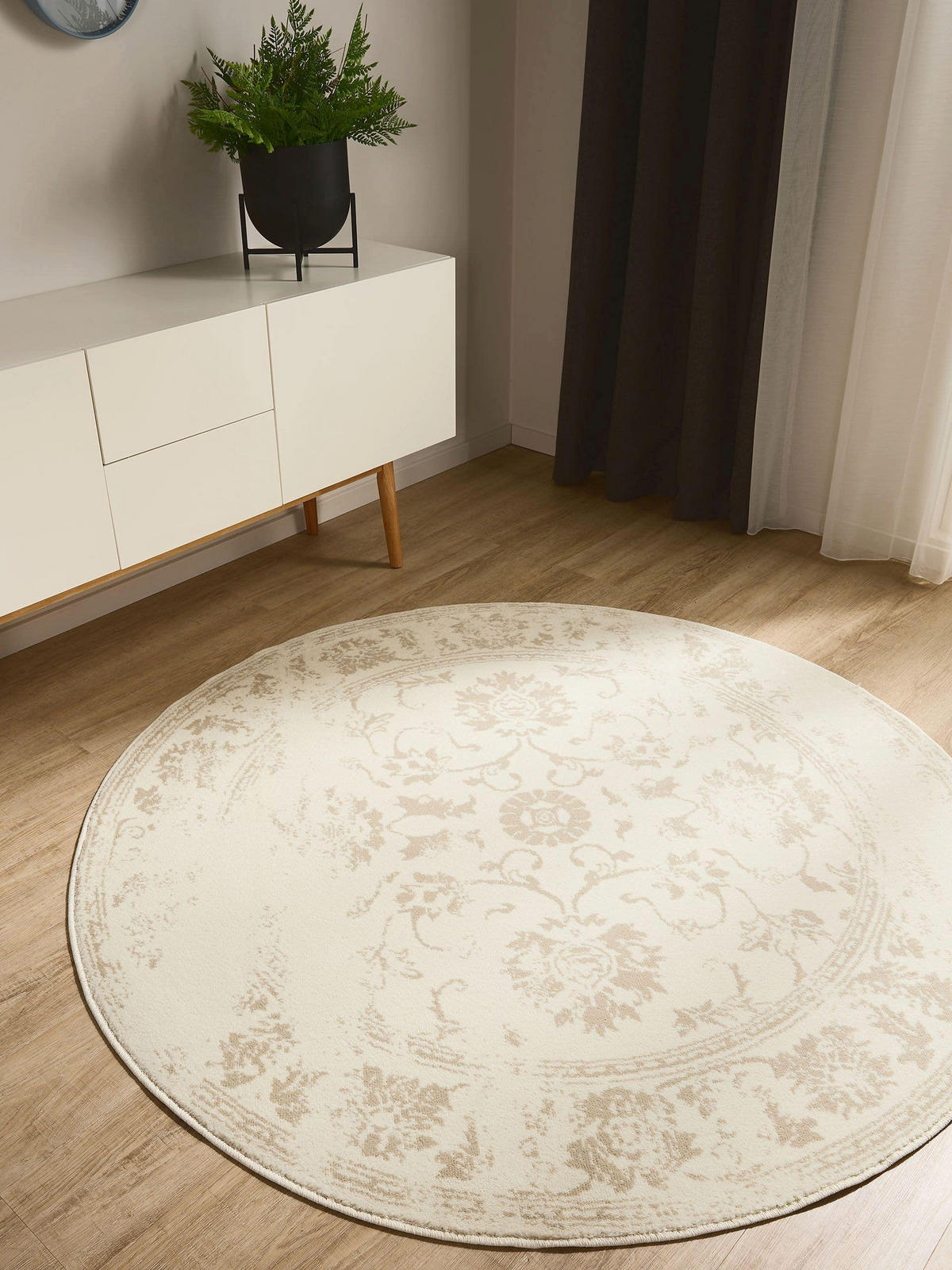 VINTAGE-TEPPICH Suki ø 160 cm rund - Beige/Creme, Kunststoff (160/160cm) - benuta