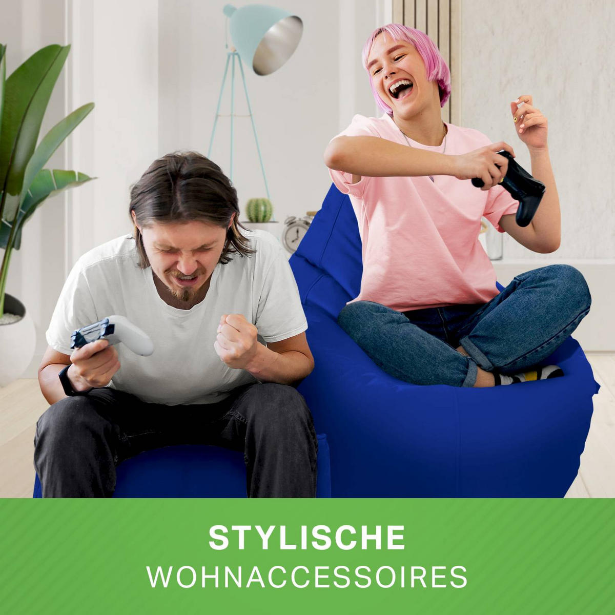 SITZSACK + Hocker "Cozy+Cube" 2er Set - Blau, Textil (70/90/80cm) - Green Bean