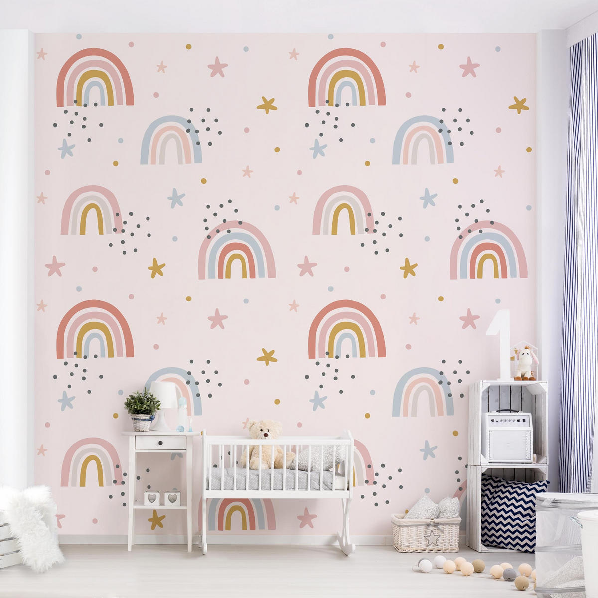 FOTOTAPETE Regenbogenwelt mit Sternen und Pünktchen 240/240 cm - Multicolor, Papier (240/240cm) - Bilderwelten