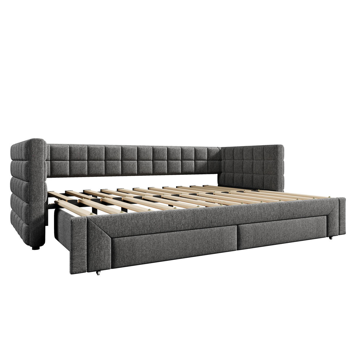 TAGESBETT 90/200 cm DE-04655, mit Ausziehbett und 2 Schubladen in Grau - Grau, Holzwerkstoff (90/200cm) - ComfortXL