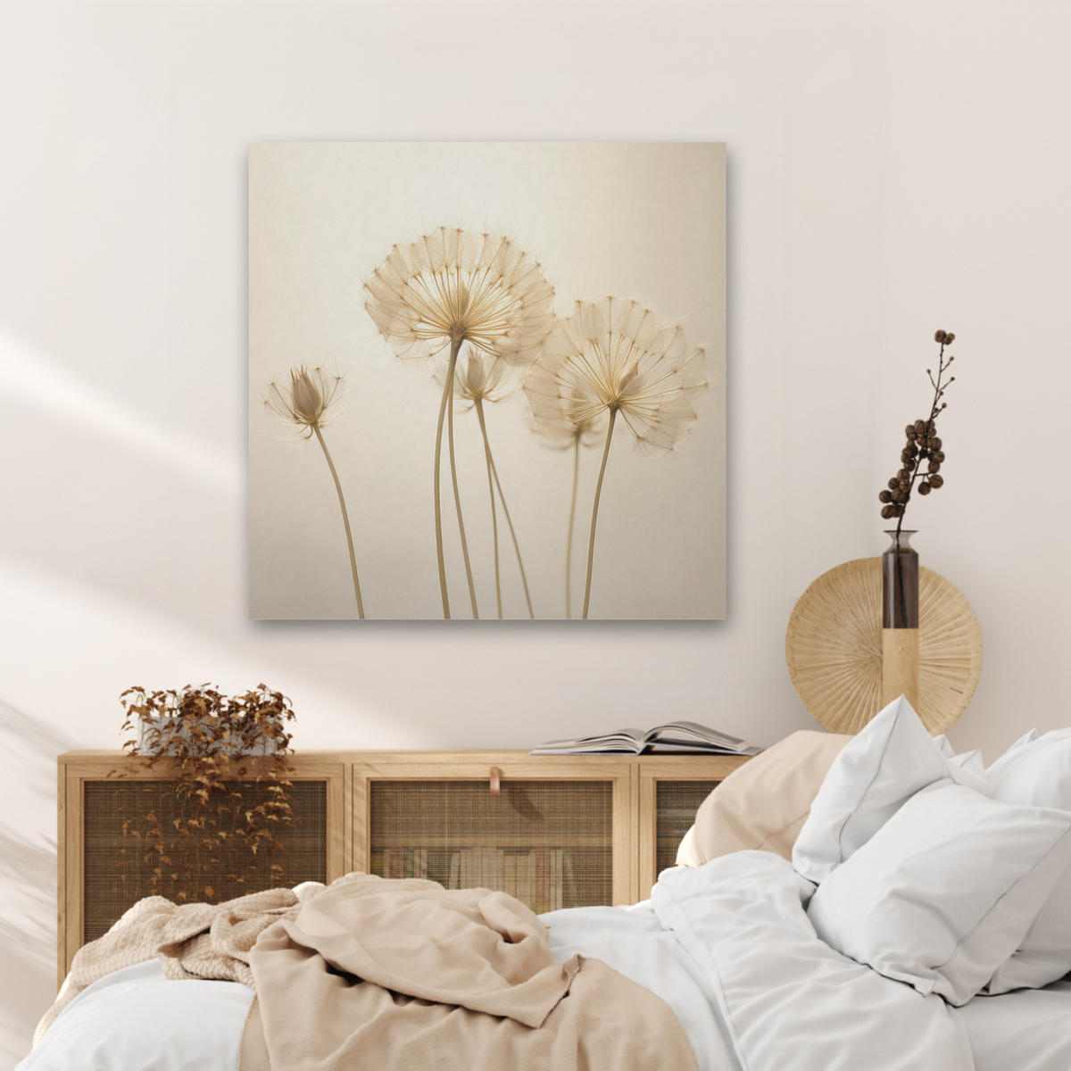 AKUSTIKBILD Sonnenlicht - Löwenzahn - Botanisch - Blumen Akustikpaneele 80x80 cm - Creme, Kunststoff (80/80/0.9cm) - MuchoWow
