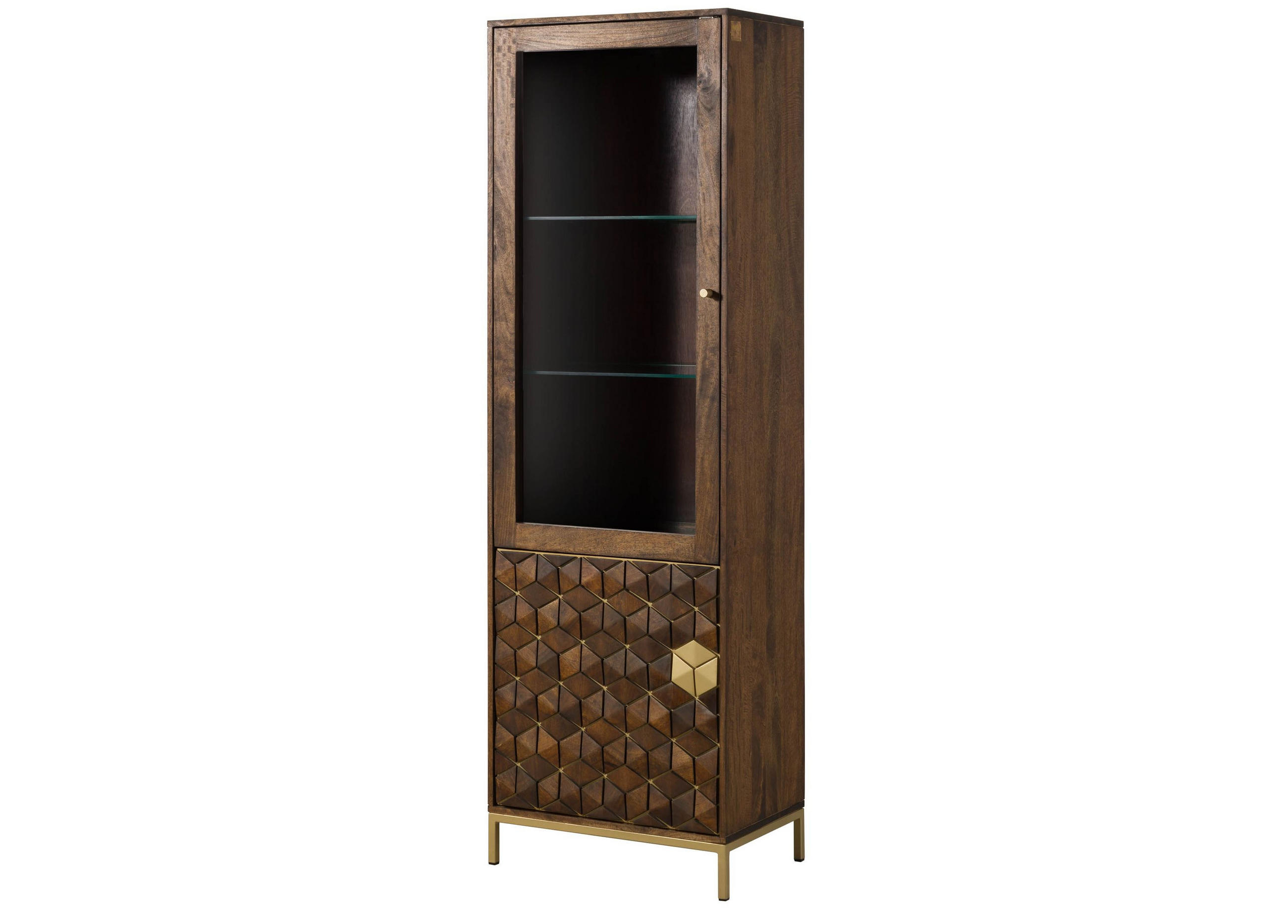 VITRINE Mango 63x40x200 braun geölt DIAMOND #216 - Braun, Holz (63/200/40cm) - Massivmoebel24