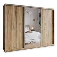 SCHWEBETÜRENSCHRANK TAVI 250/205/60 cm 3-türig mit Spiegel und Schubladen Eiche Wotan - Eiche Wotan/Nickelfarben, Holzwerkstoff (250/205/60cm) - MASSENO