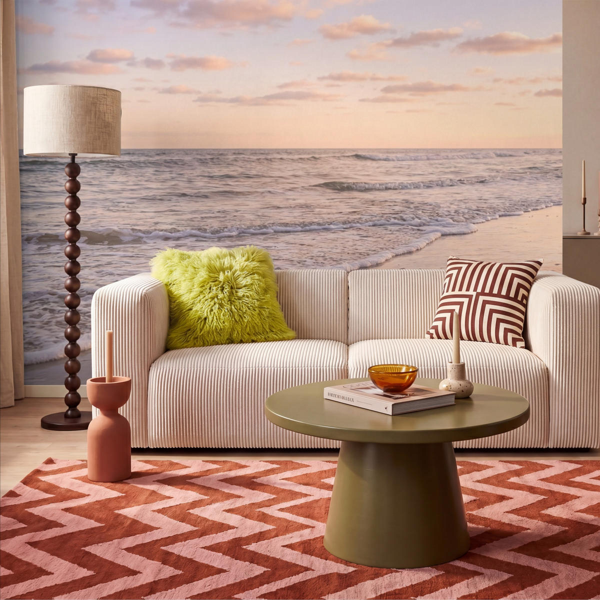 TAPETE - Strand - Brandung - Wolken - 300x200 cm - Hellrosa, Papier (300/200cm) - OnlyWow