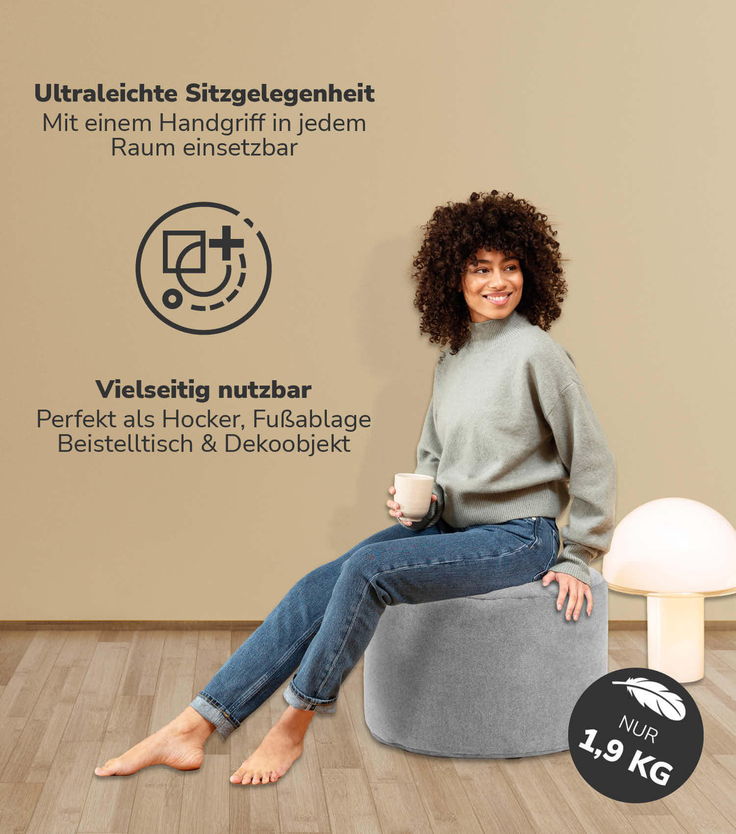 POUF Der Ruhepouf - Grau, Textil (60/40/60cm) - Mokebo
