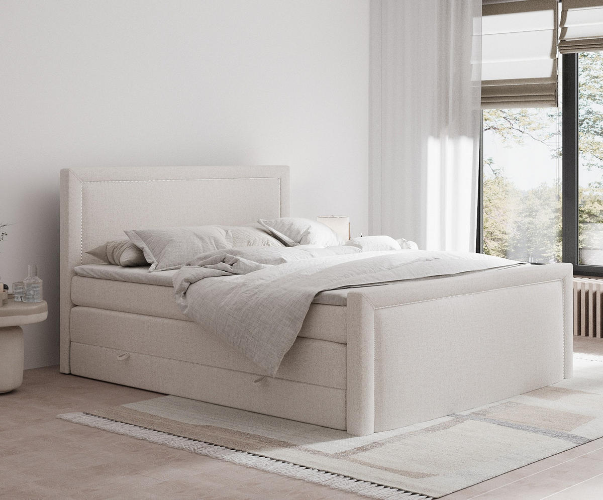 BOXSPRINGBETT Lavenda Beige 160/200 cm - Beige/Schwarz, Holz/Holzwerkstoff (160/200cm) - Maison de Reve