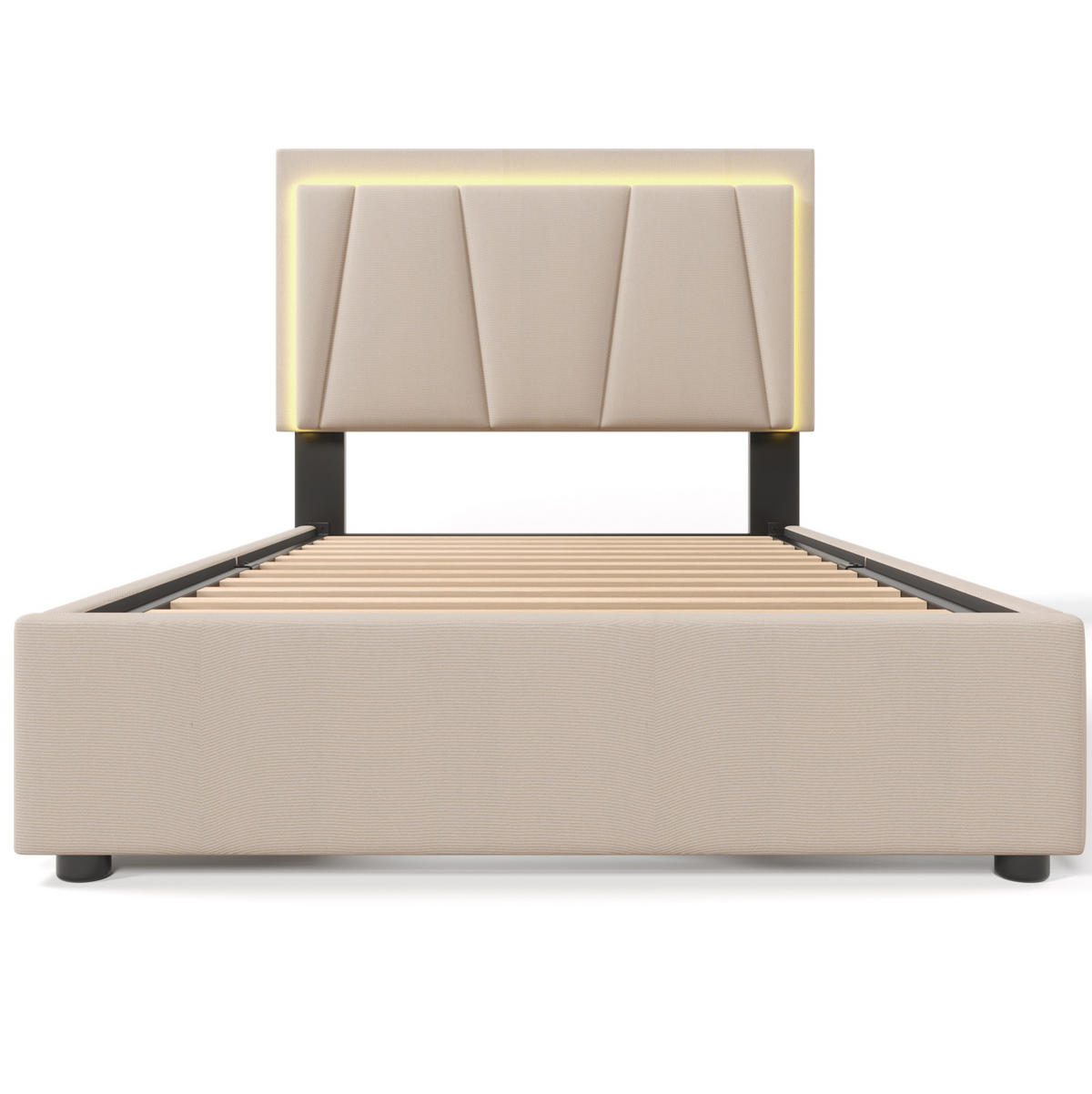 POLSTERBETT 90x200 cm Beige mit Matratze, LED-Beleuchtung, 2 Schubladen und verstellbarem Kopfteil - Beige, Holzwerkstoff (90/200cm) - IVMEU