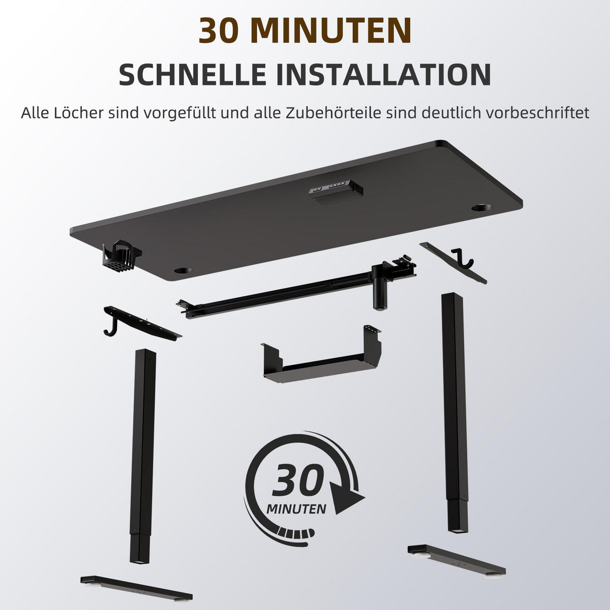 SCHREIBTISCH elektrisch höhenverstellbarer 60 x 120 cm, mit USB-A- und Type-C-Ladeanschlüssen, mit Memory- und Kollisionsschutzfunktion - Schwarz, Metall (120/60/120cm) - HOMAVO