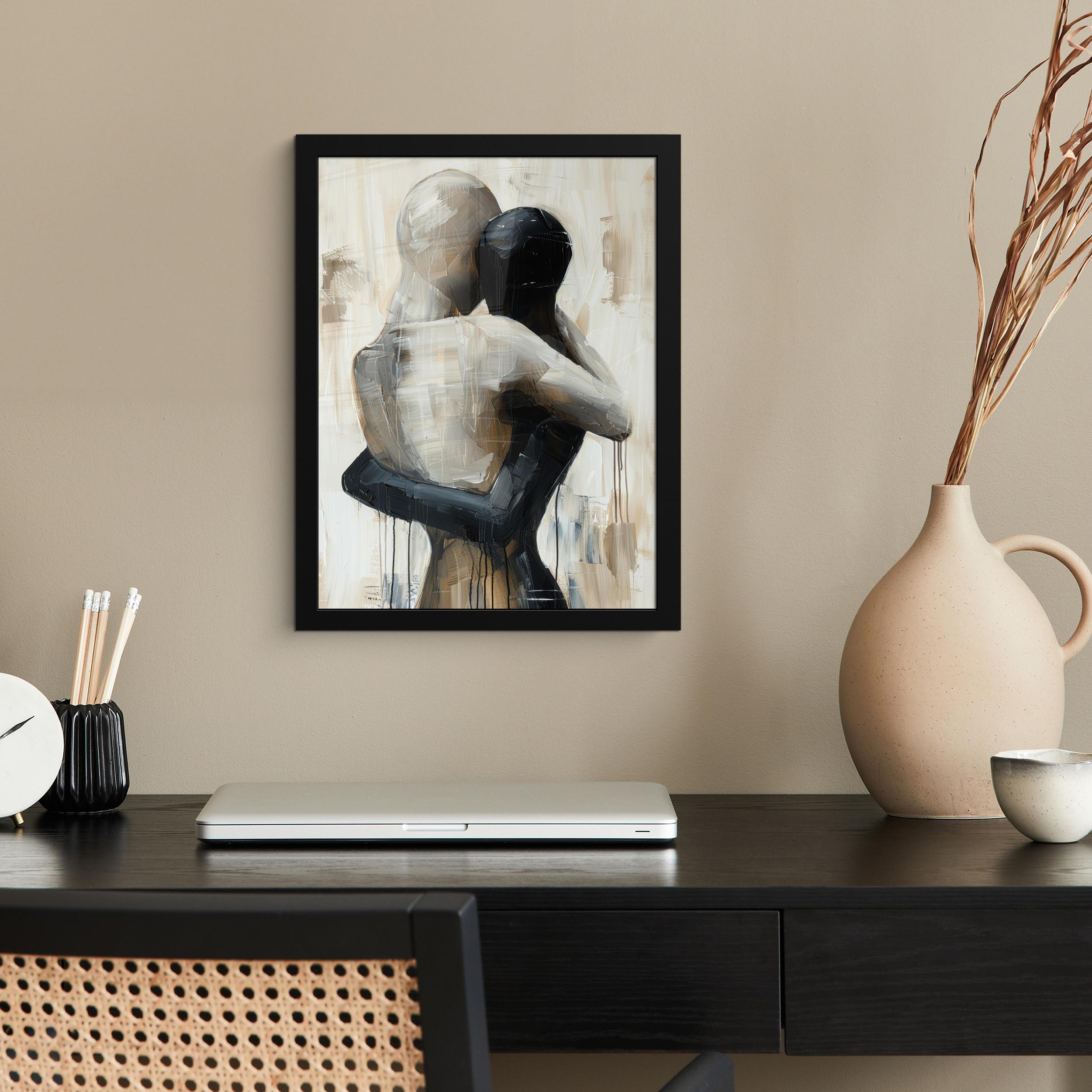 GERAHMTES BILD Abstrakt - Liebe - Schwarz und weiß - Modern 30x40 cm - Schwarz, Papier (30/40cm) - MuchoWow