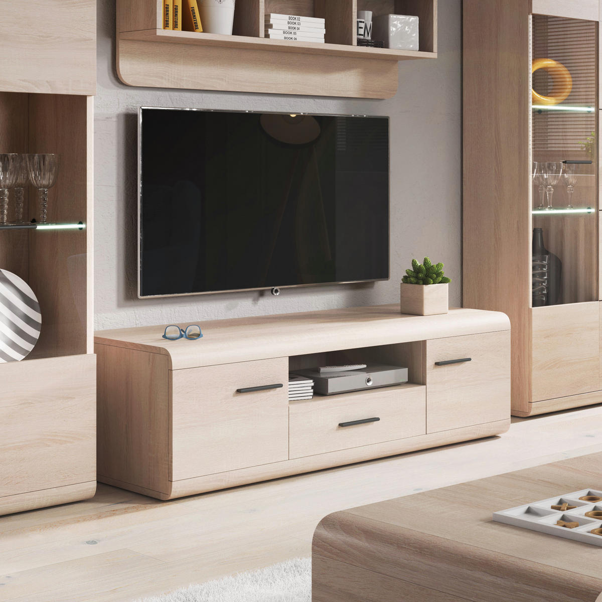 TV-ELEMENT LYNGDAL RTV1 MDF-Leiste Eiche Sonoma Eiche Sonoma - Sonoma Eiche, Glas/Holzwerkstoff (140/44/54cm) - Komodee