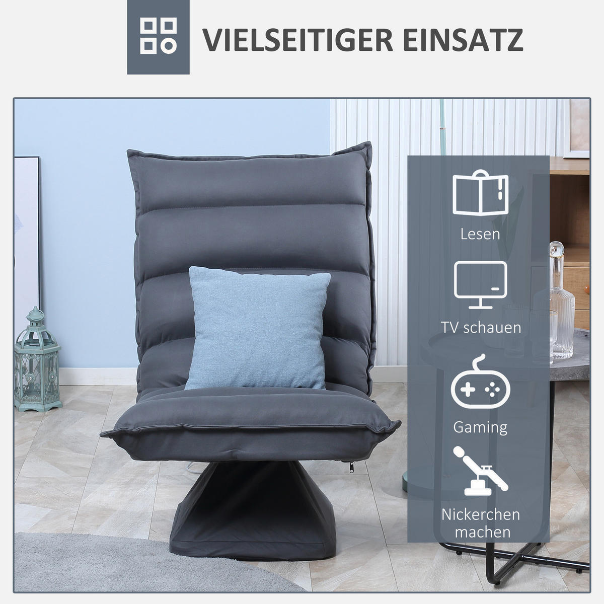 BODENSOFA Bodenstuhl mit 360° drehbarem Sockel Meditationsstuhl Dunkelgrau - Dunkelgrau, Metall (70/95/62cm) - HOMCOM