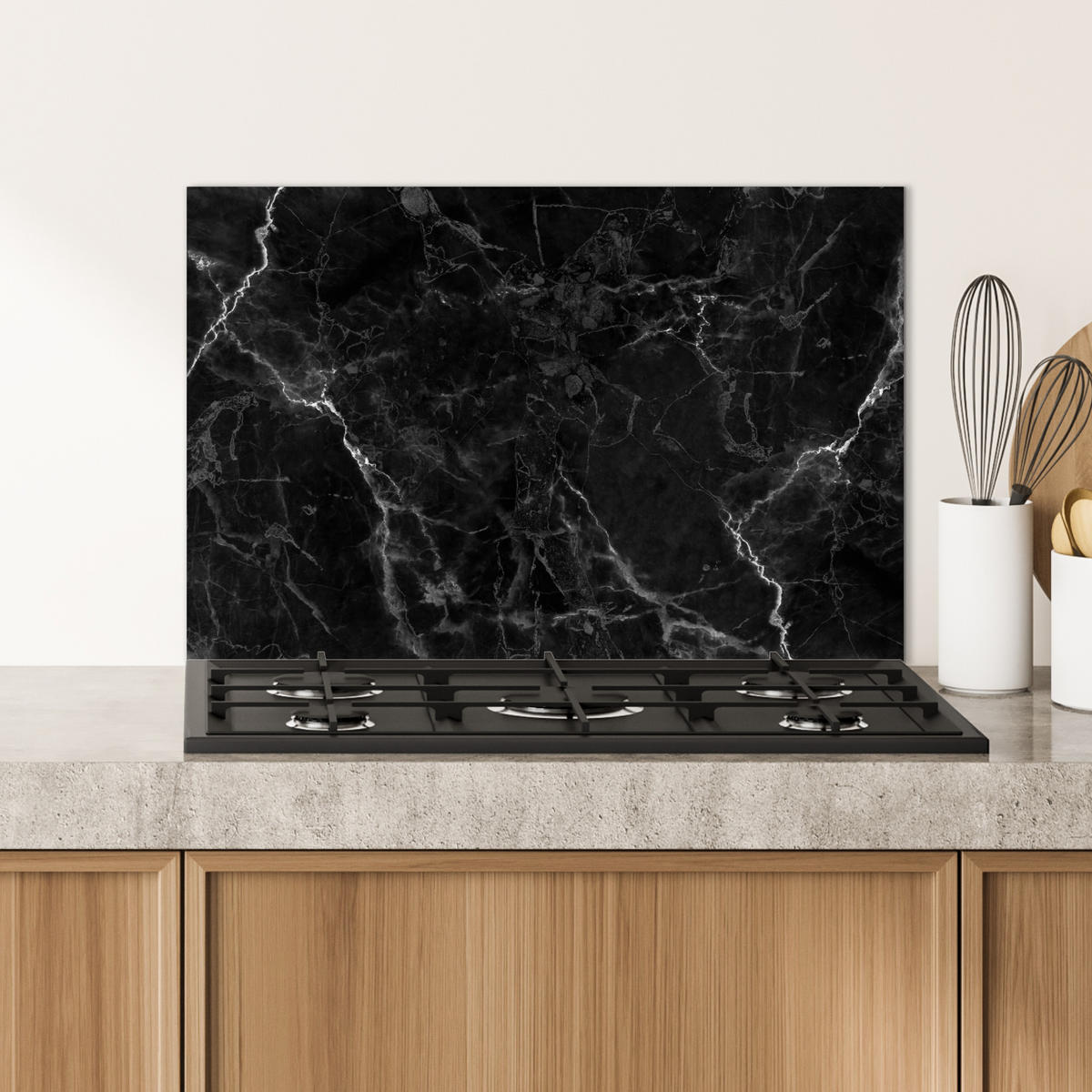 SPRITZSCHUTZ KÜCHE Marmor - Schwarz - Weiß - Textur - Marmoroptik 60x40 cm - Silberfarben, Metall (60/0.3/40cm) - MuchoWow