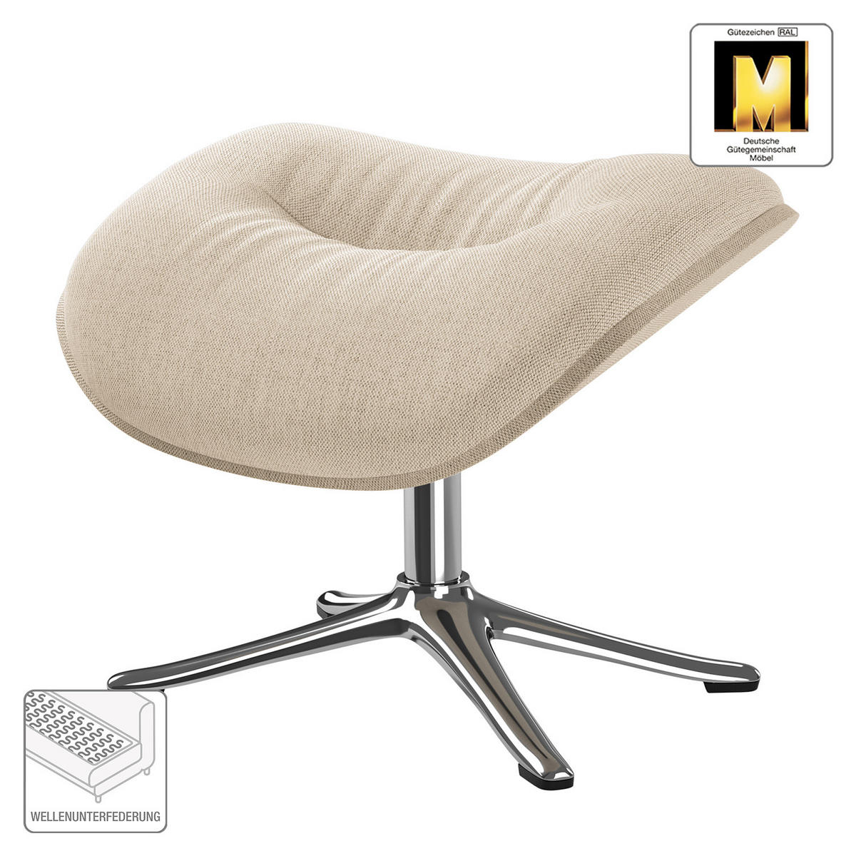 POLSTERHOCKER - Chromfarben/Beige, Textil/Metall (44/39/42cm) - home24