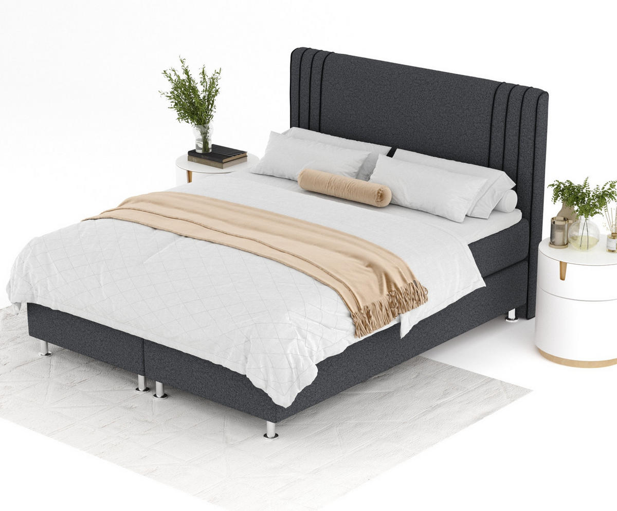 BOXSPRINGBETT Casone Schwarz 140/200 cm mit Latex-Topper - Silberfarben/Schwarz, Holz/Holzwerkstoff (140/200cm) - Maison de Reve