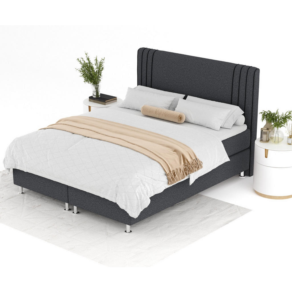 Thumbnail - Maison de Reve Boxspringbett, Schwarz, Textil, Buche, Kiefer, H3, Höhe ca. 21 cm, 140x200 cm, FSC 100%, Made in EU, Schl...