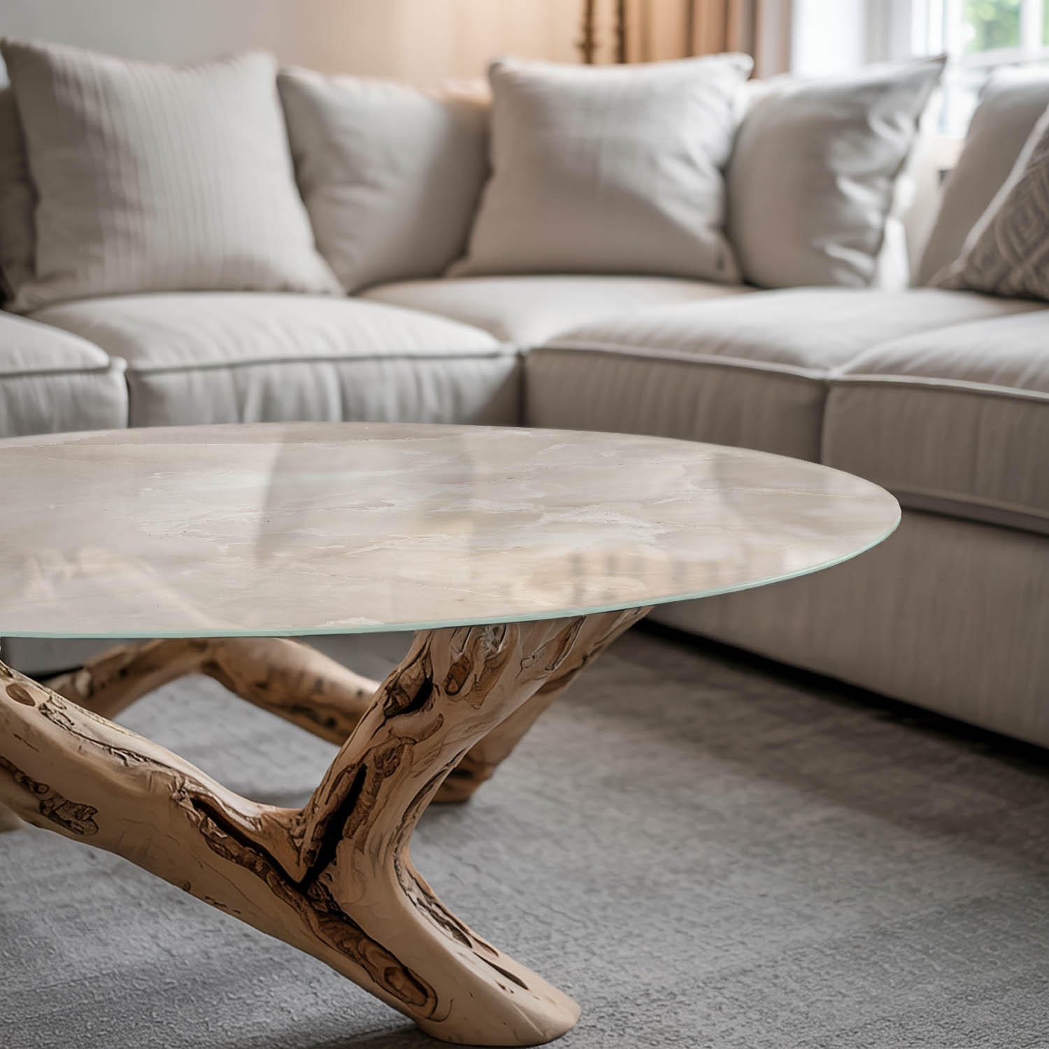 TISCHPLATTE Ø70 cm Marmorstruktur mit Textur Rund - Creme/Weiß, Glas (70/70/0.4cm) - TULUP
