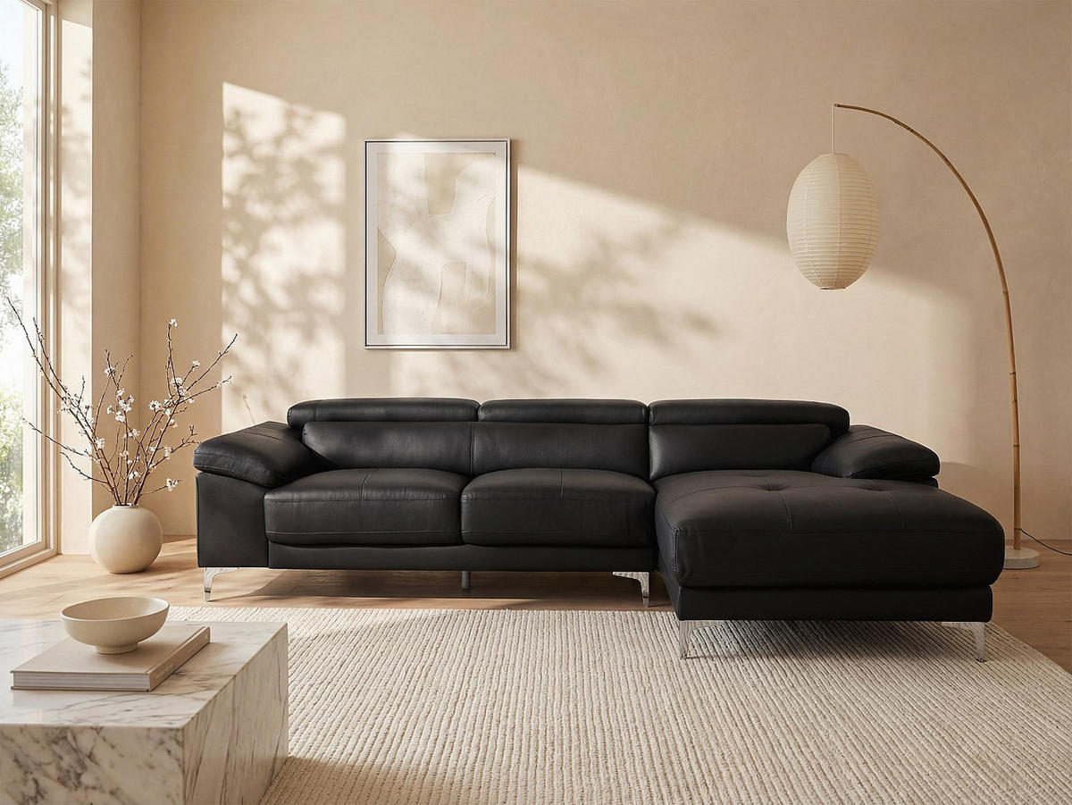 SOFA ohne Schlafmöglichkeit - 4 Personen - Leder - Schwarz - - Schwarz, Leder (265/73/167cm) - Vente-Unique