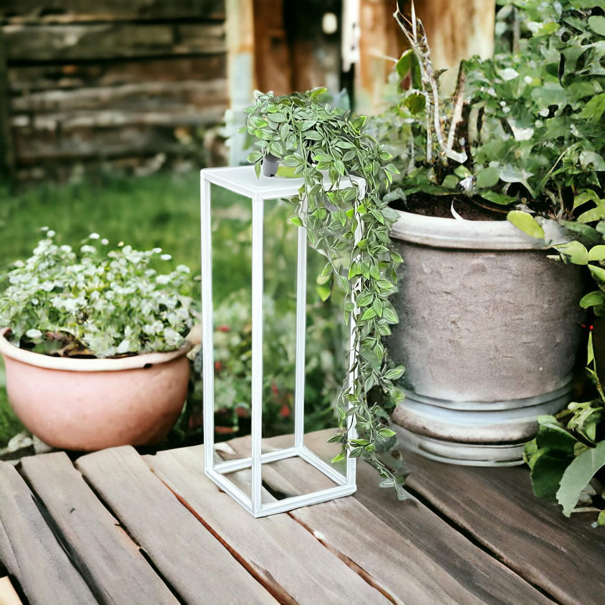 BLUMENHOCKER Metall Weiß Eckig 50 cm - Weiß, Metall (18/50/18cm) - DanDiBo