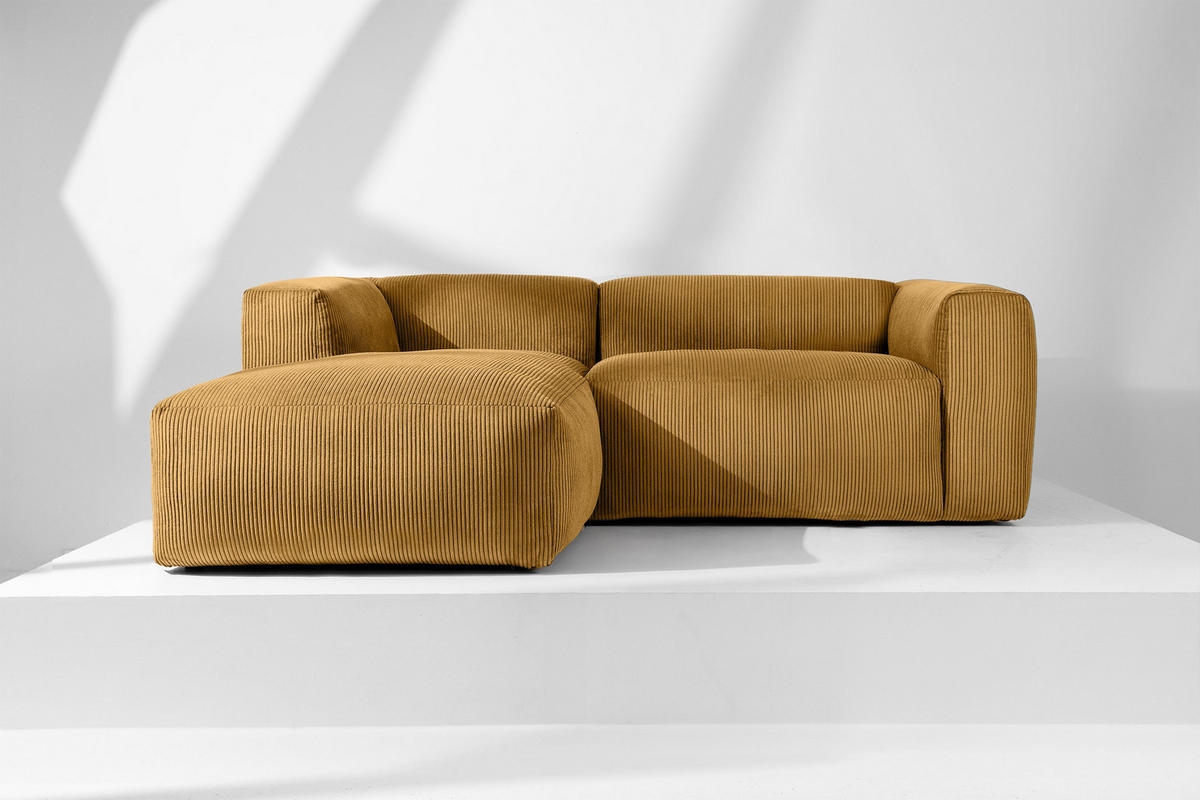 ECKMODULSOFA-LINKS BUFFO 3/4 Sitzer mit extrem weicher Sitzfläche, Kordstoff, gelb - Gelb, Textil (237/180cm) - KONSIMO®