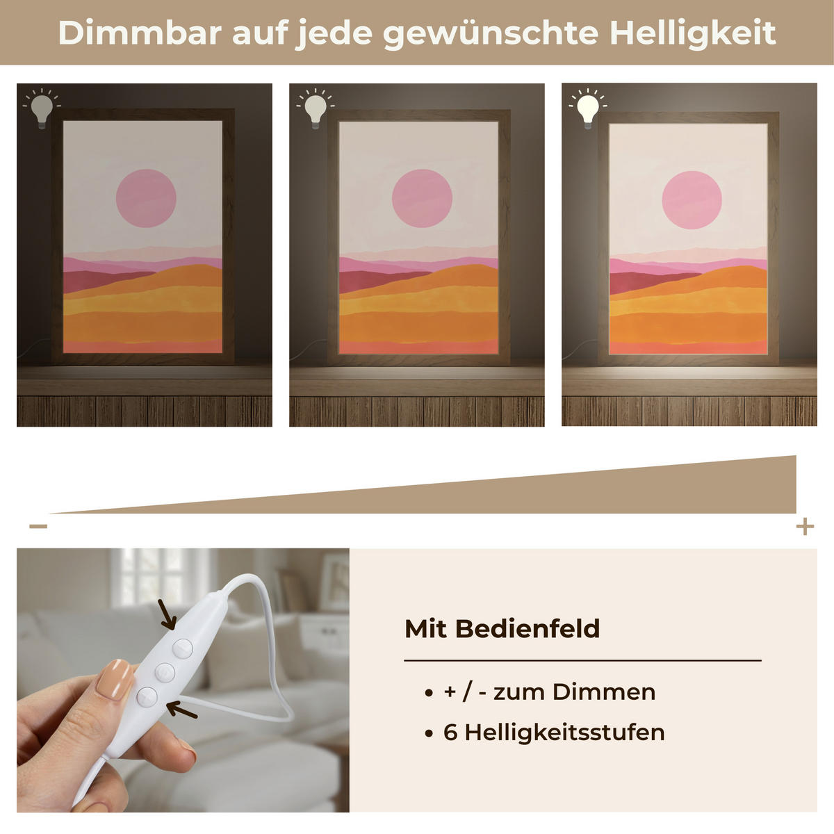 STOLNÍ LAMPA Kopce - oranžová - slunce - abstraktní 20x30 cm - chromová, kompozitní dřevo (8/20/30cm) - OnlyWow