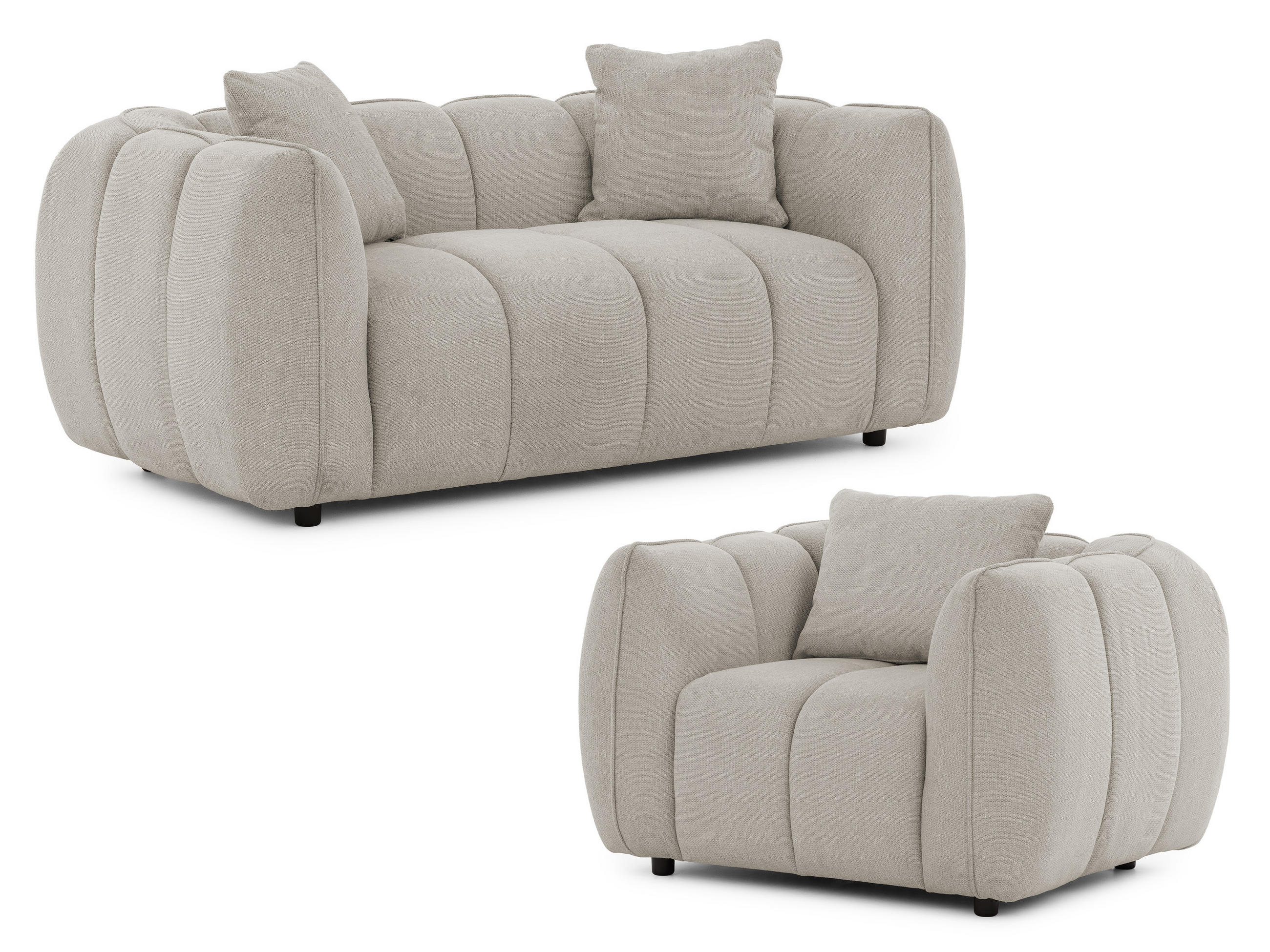 S-Style SEDACÍ SOUPRAVA 2+1 Nubira v hluboce prošívaném designu Bubble z měkké strukturované látky v barvě taupe s moderním vzhledem