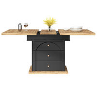 ESSTISCH Ausziehbarer aus MDF mit Stauraum & Klapptür, 110–140/80/75 cm, Schwarz/Natur - Schwarz, Holzwerkstoff (110/80/75cm) - Redom