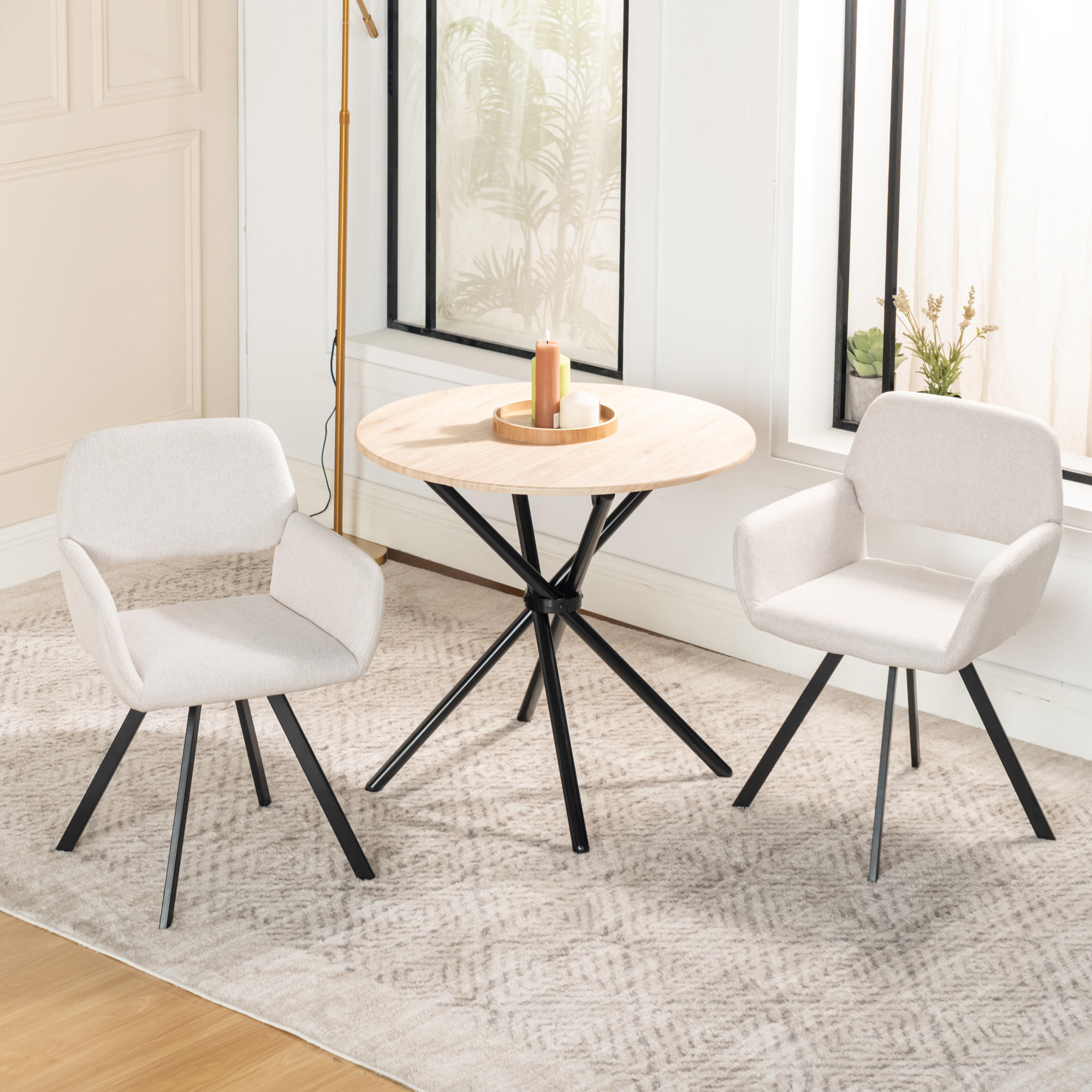 ESSTISCH SET Holz und Beige - Beige, Holzwerkstoff/Metall (80/75/80cm) - Urban Meuble