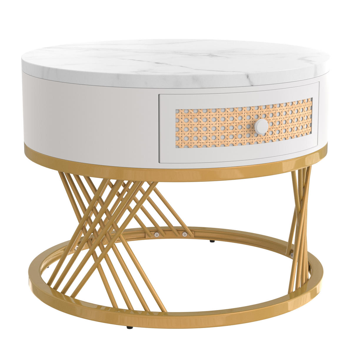 COUCHTISCH-SET 70/70/45,5 cm Weiß aus Holzwerkstoff mit Schublade und platzsparender 2-in-1 Funktion - Weiß, Holzwerkstoff (70/70/48cm) - OKWISH