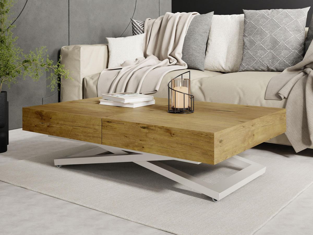 COUCHTISCH Cavetta U höhenverstellbar ausziehbar, Lancelot Eiche 120-200/80/27-76 cm - Kaschmir/Eichefarben, Holzwerkstoff/Metall (80/120/76cm) - WFL GROUP