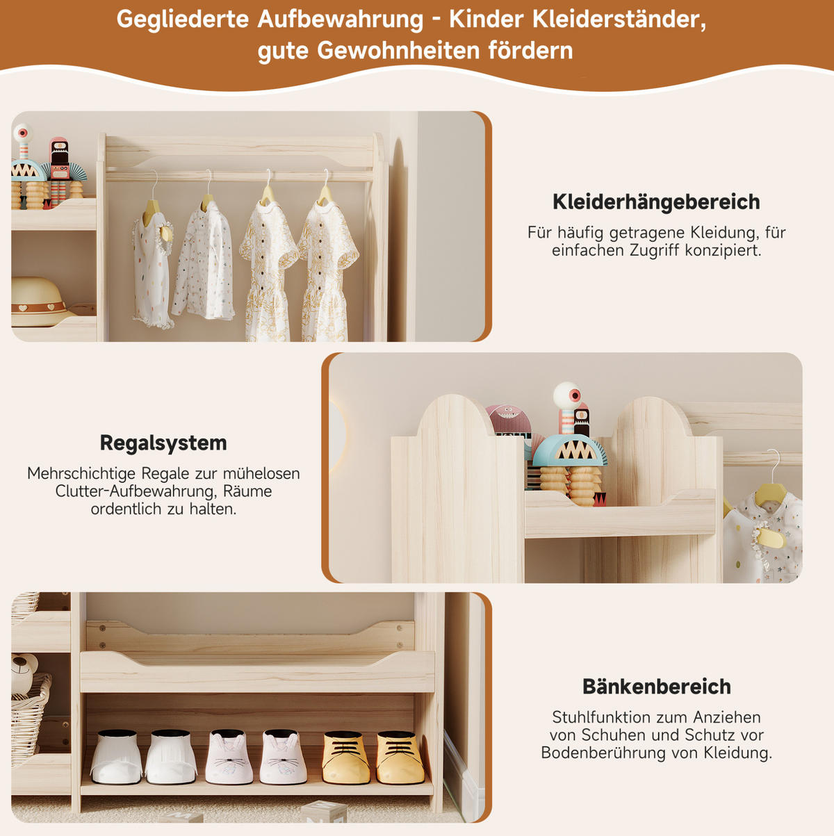 GARDEROBE 110/110/39 cm Natur aus MDF mit Kleiderstange und 4 Regalen - Naturfarben, Holzwerkstoff (39/110/110cm) - OKMYHOME