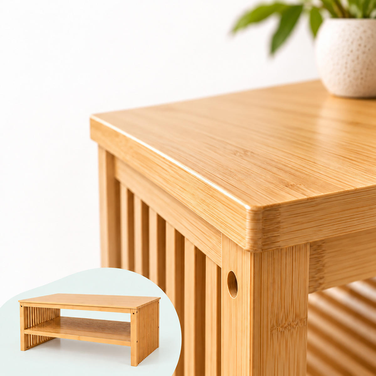 KONFERENČNÍ STOLEK Přírodní bambus s policí 98/55/46 cm - světle hnědá, dřevo (55/98/48cm) - Relaxdays