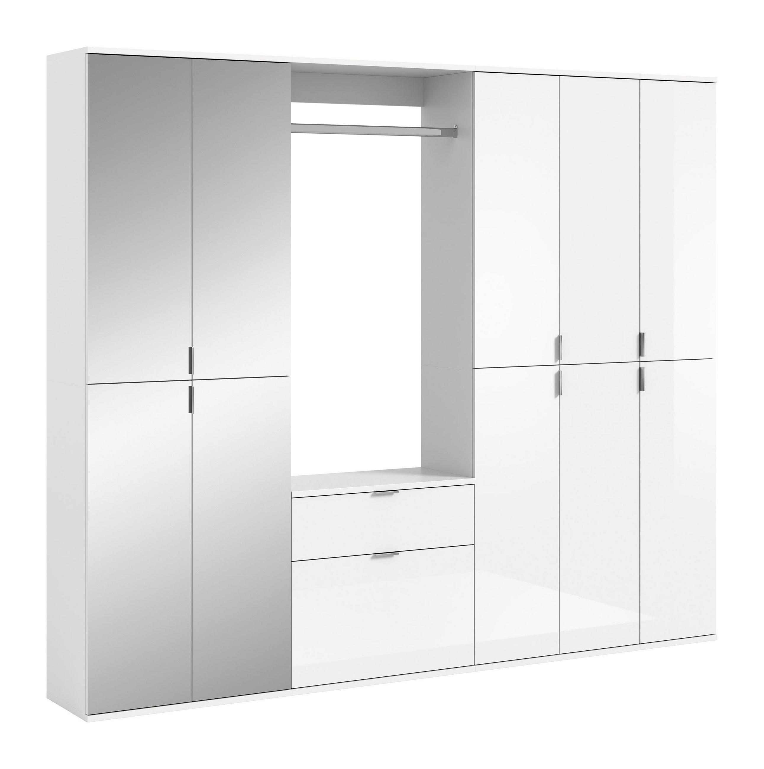 GARDEROBENKOMBINATION 5tlg. Projekt X Garderobe in weiß Nb. und weiß hochglanz B/H/T: 213x193x34 cm - Weiß, Holzwerkstoff (213/193/34cm)