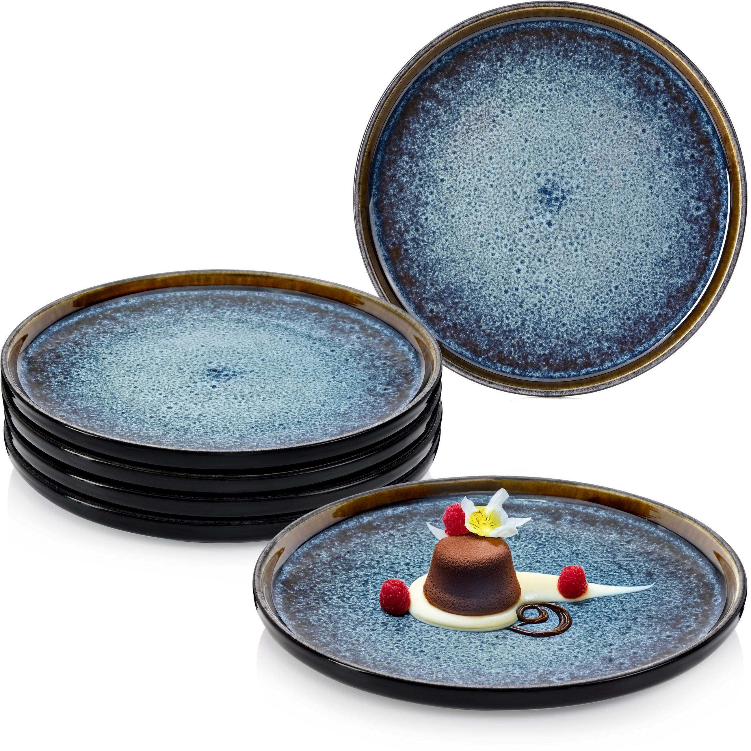DESSERTTELLER SET OSAKA - 6 teilig aus Steingut - Blau, Stein (20.3cm) - Sänger