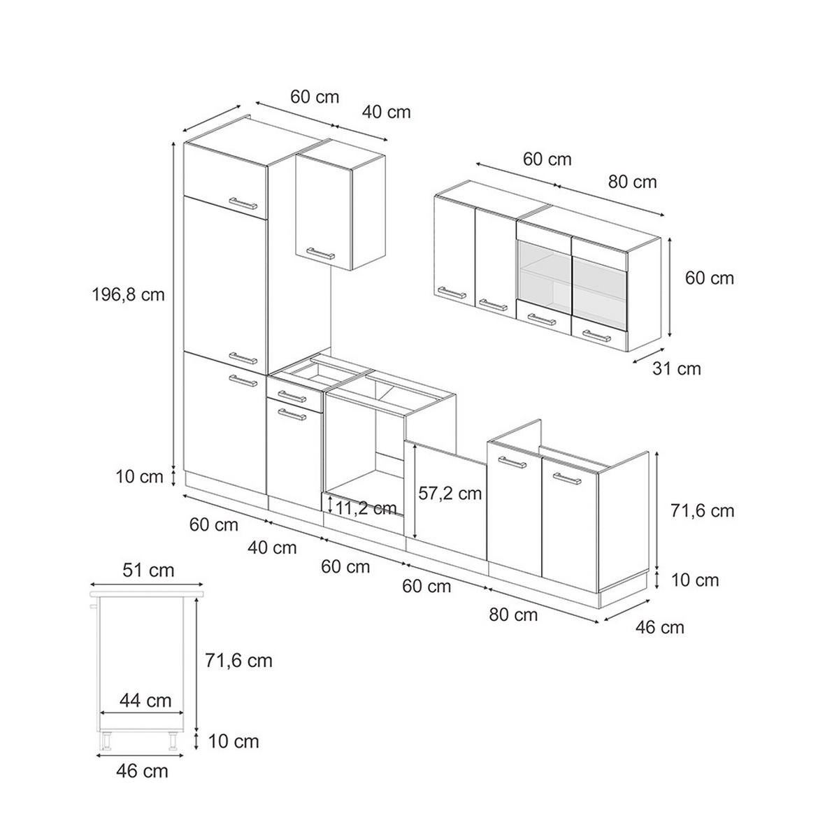 KÜCHENZEILE R-Line Anthrazit Hochglanz/Goldkraft Eiche 300 cm AP Eiche - Honigeiche/Anthrazit, Holzwerkstoff (300/81.6/60cm) - Vicco