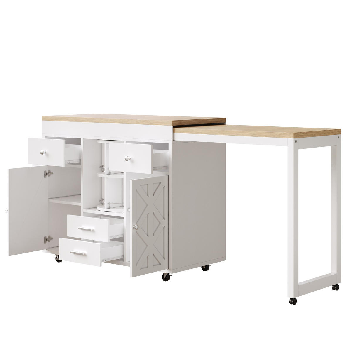 BARTISCH AUSZIEHBAR Küchenwagen Servierwagen Rollen Organizer - Weiß, Holzwerkstoff (180/91/40cm) - FLIEKS