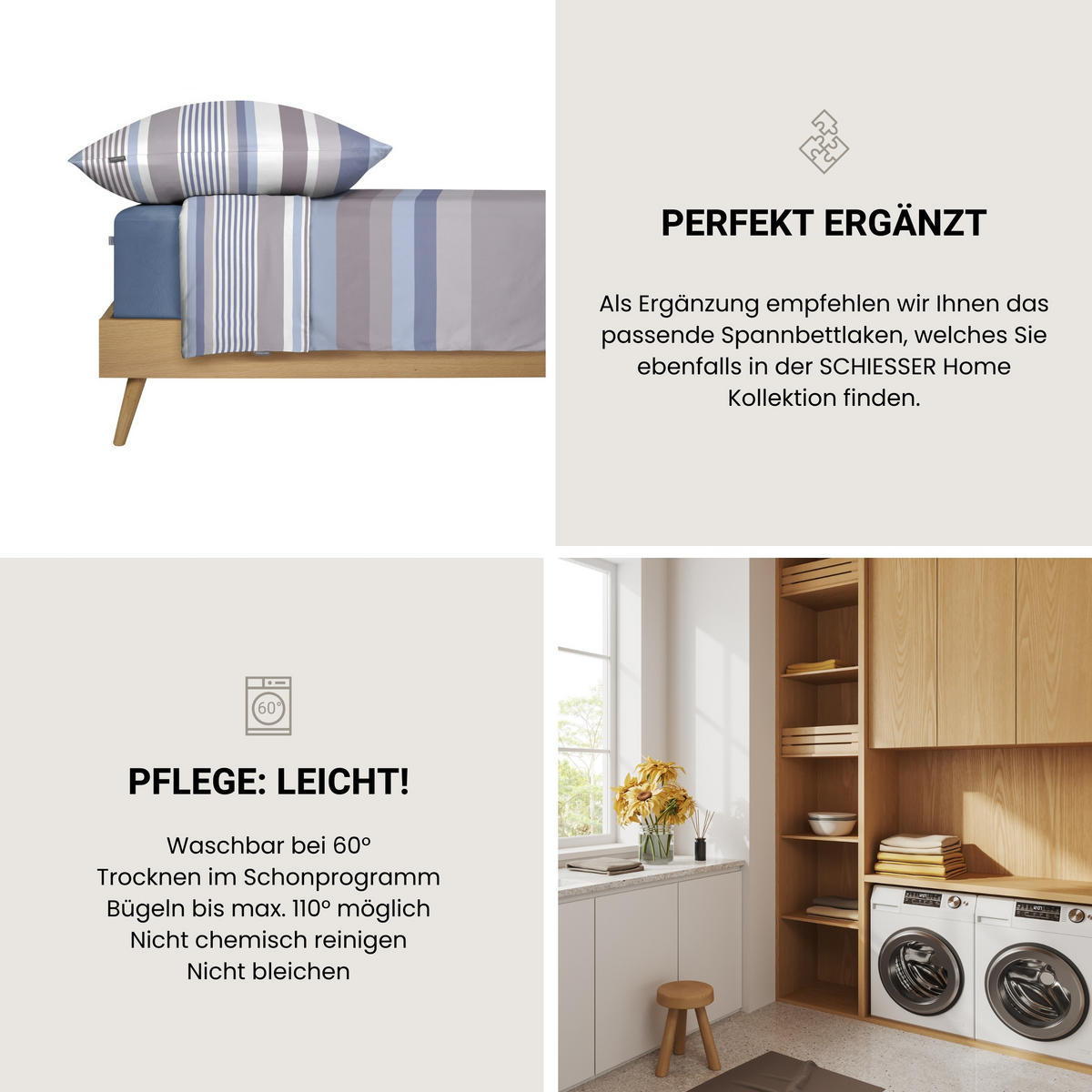 BETTWÄSCHESET Hoops - Baumwollsatin - 2-teilig - 135 x 200 cm - Blau - Blau, Textil (135/200cm) - SCHIESSER