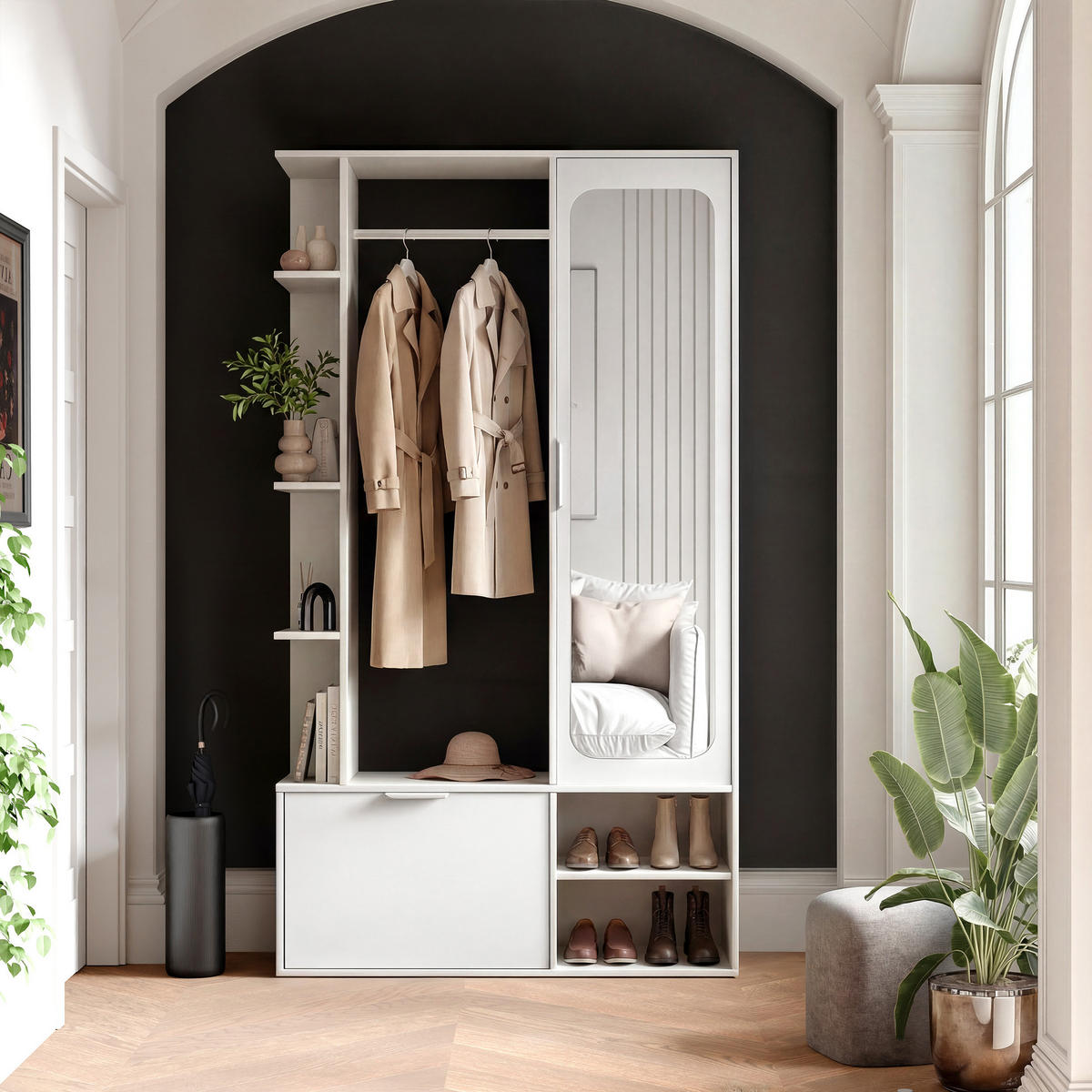 GARDEROBE mit Spiegel ELIOR - Weiß, Holz (100/189.4/33cm) - Idohome