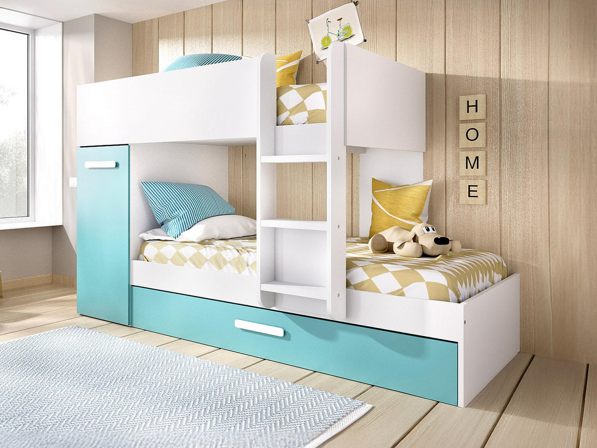 ETAGENBETT - 2 Personen - holz - türkisblau, weiß Anthony - Türkis/Weiß, Holz (90/190cm) - Vente-Unique