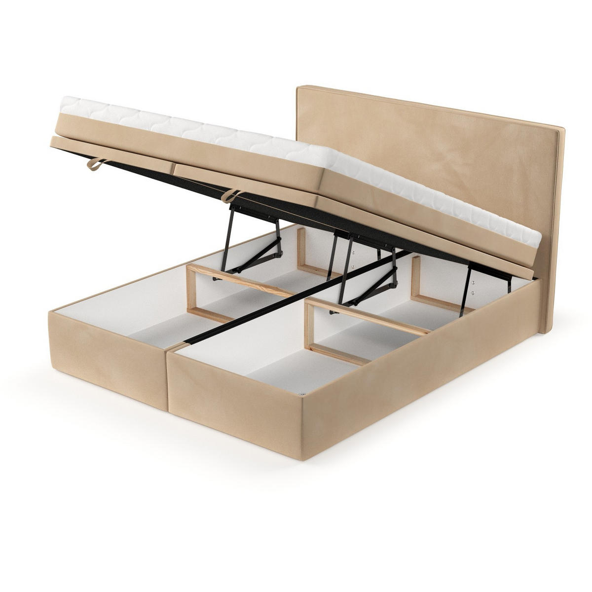 BOXBETT Zalla 140/200 cm Beige im Kronos Stoff - Beige/Schwarz, Holz/Holzwerkstoff (140/200cm) - AltaBeds